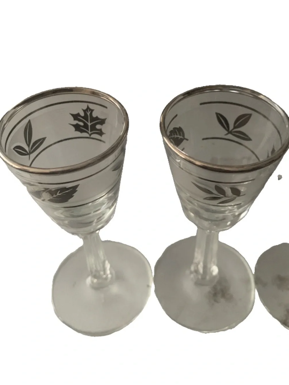 Vintage Libbey Silver Leaf Foliage Cordial Glass Lot of 4 Stemmed Shot Goblet